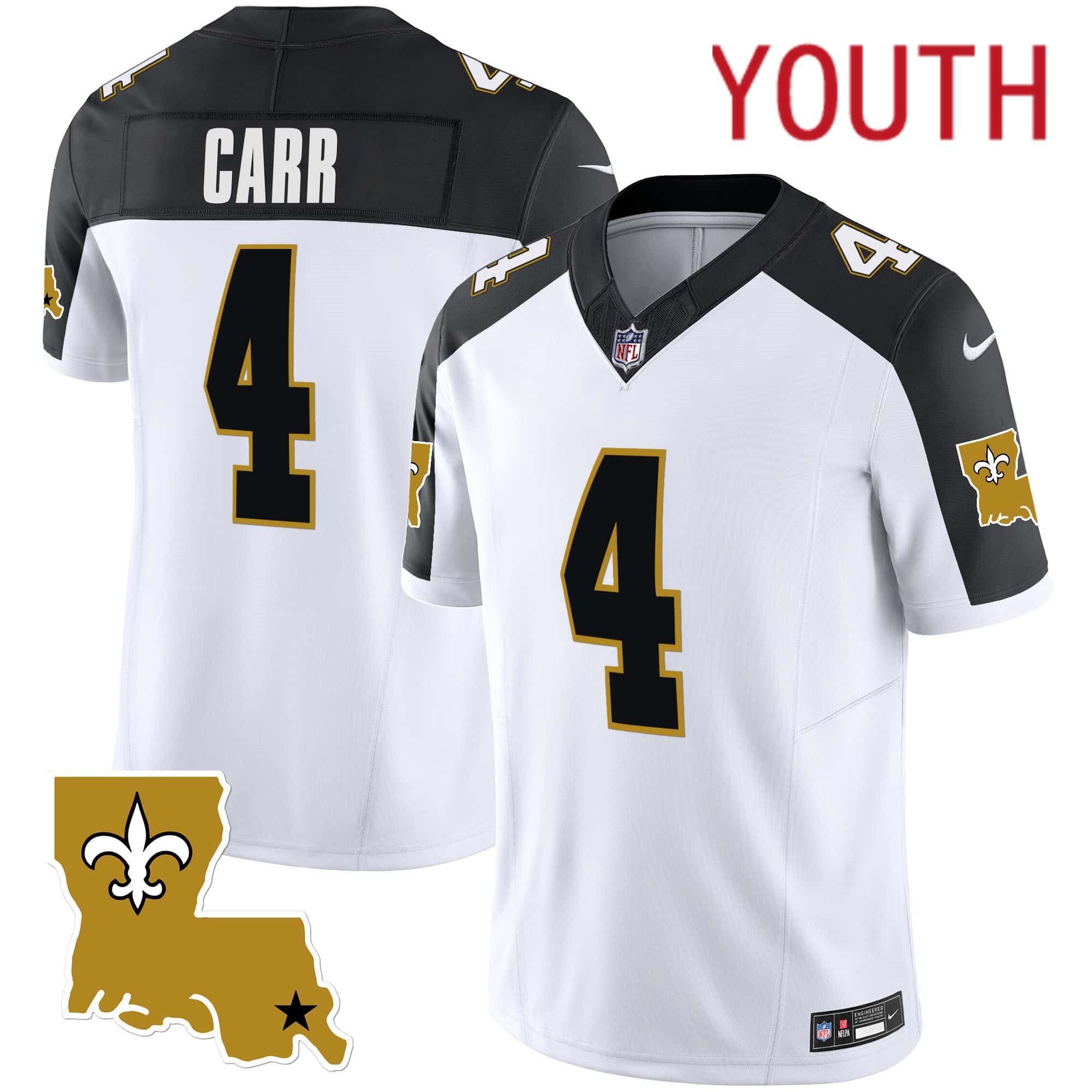 Youth New Orleans Saints 4 Carr White 2024 Nike 1987 Legacy Vapor Limited NFL Jersey style 1